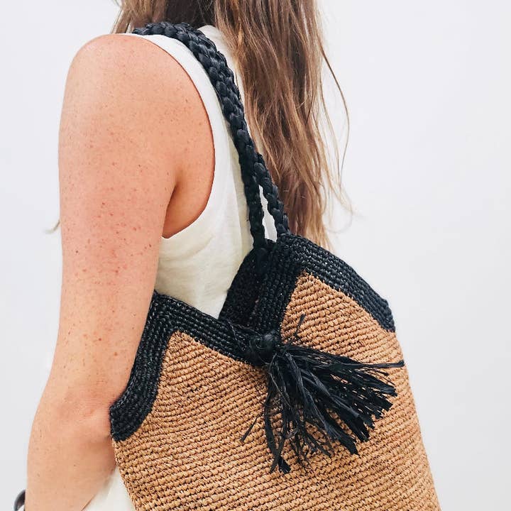 Rumi svart och naturlig raffiaväska för wholesale av Baldiz