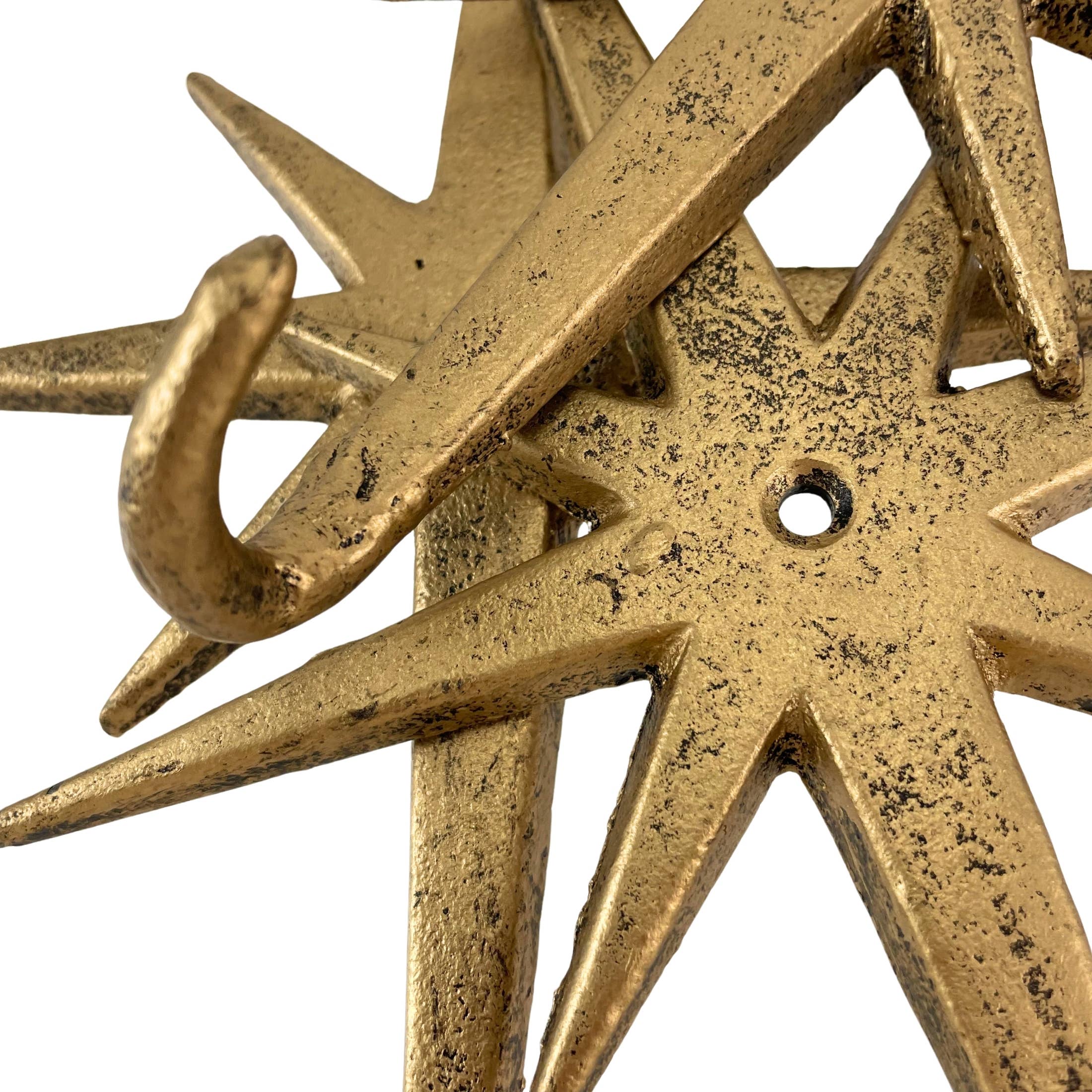 Zeckos - Wholesale Wall Hook - Antique Gold Cast Iron Atomic Starburst Wall Hooks Set of 33