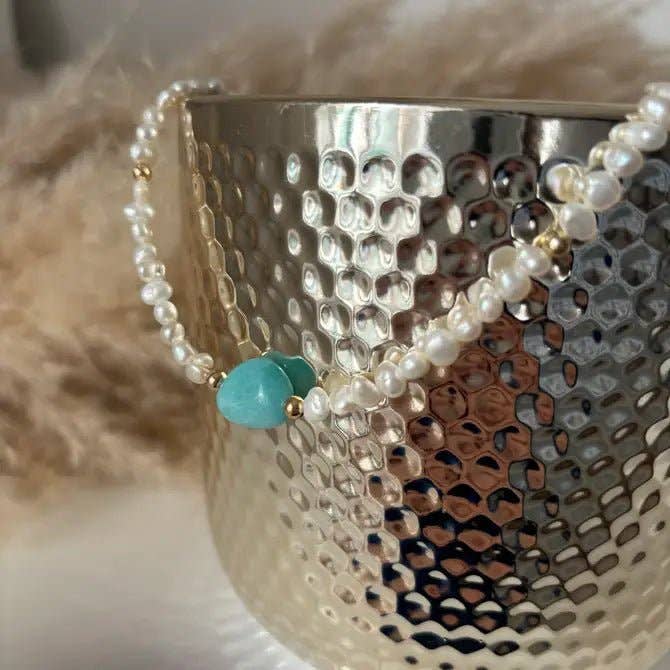 OE! - Wholesale Kralen/parelketting - DESIDERIO - Ketting/Choker met zoetwaterparels en amazoniet0