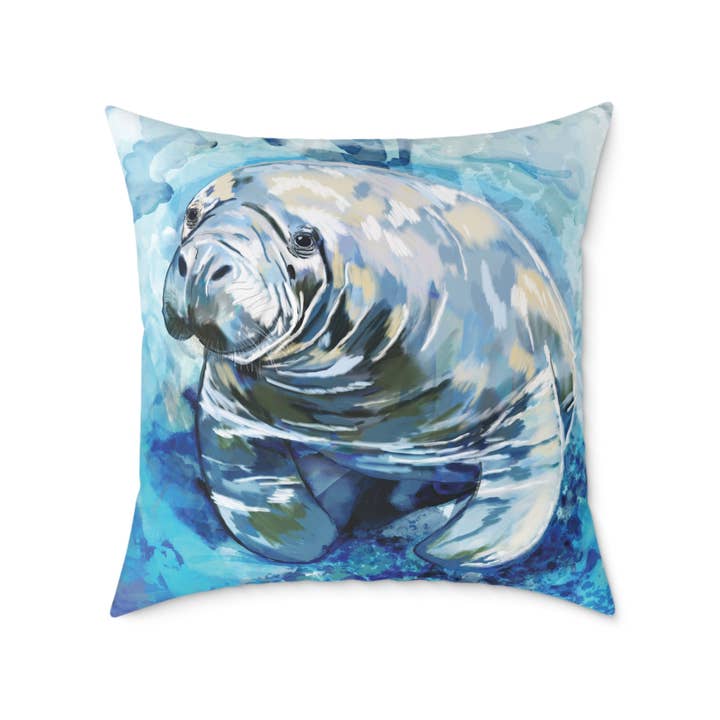 Blue Cava – wholesale Throw/decorative pillow – Artistic Manatee Pillow, Nautical Home Accent, Coastal Throw Pillow - 16”, 18”, 20”, 24” 26”1