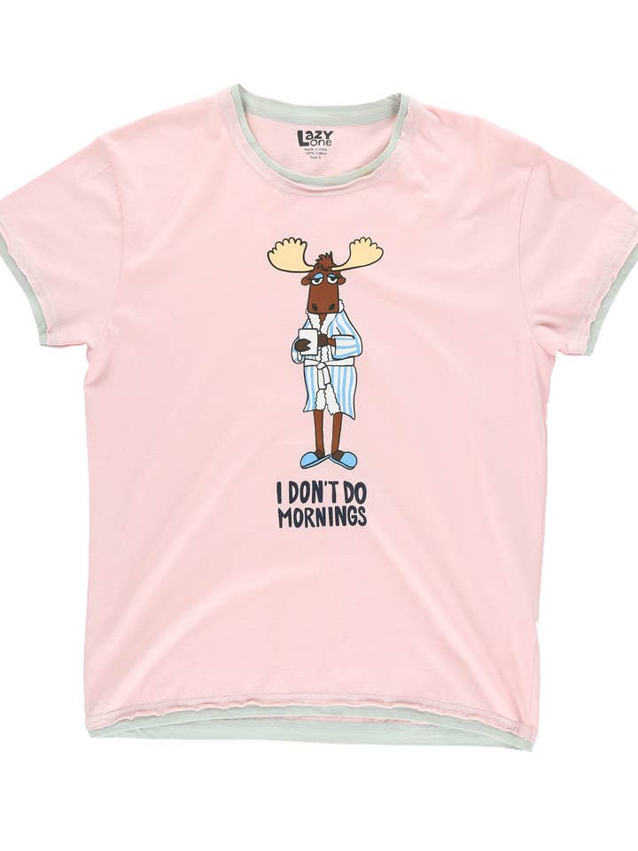 Don't Do Mornings Moose Women's Regular Fit PJ Shirt for wholesale by Lazy One