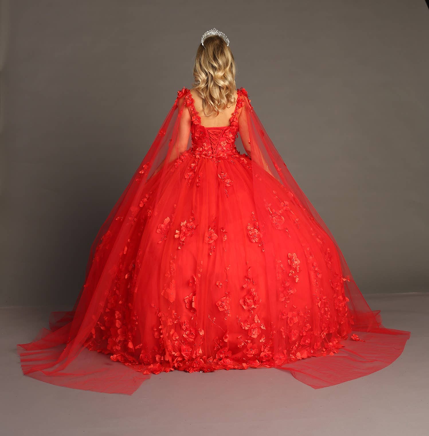 Chicas – Vestido comprido - Mulher por atacado – Vestido de Quinceanera com Flores e Capa com Abertura CHF301832