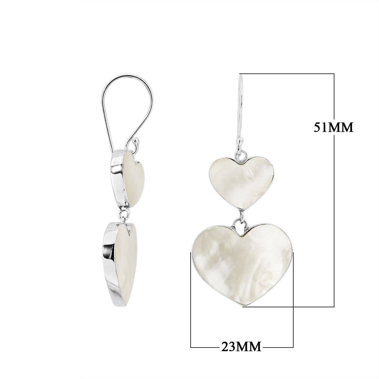 Bali Designs - Wholesale Dangle Earrings - AE-1170-MOP Sterling Silver Mother Of Pearl Double Heart Long Drop Statement Earrings4
