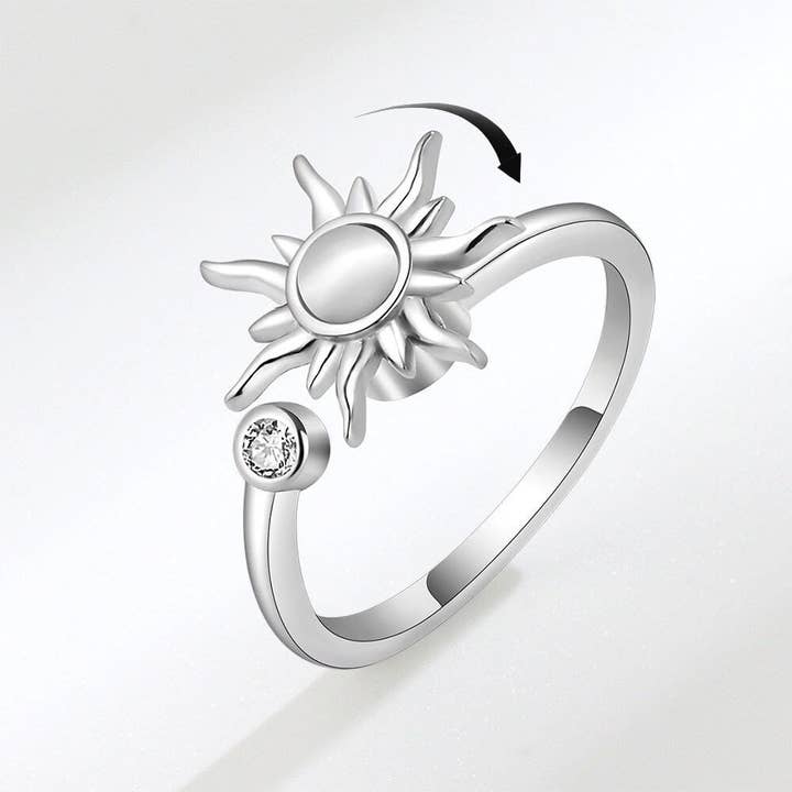 Anello antistress con sole dorato in argento Sterling 925 per la vendita all'ingrosso da parte di Perimade & Co. LLC