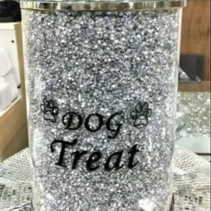Sparkly Crushed Crystal Silver Dog Treat Jar for wholesale by DEENZ