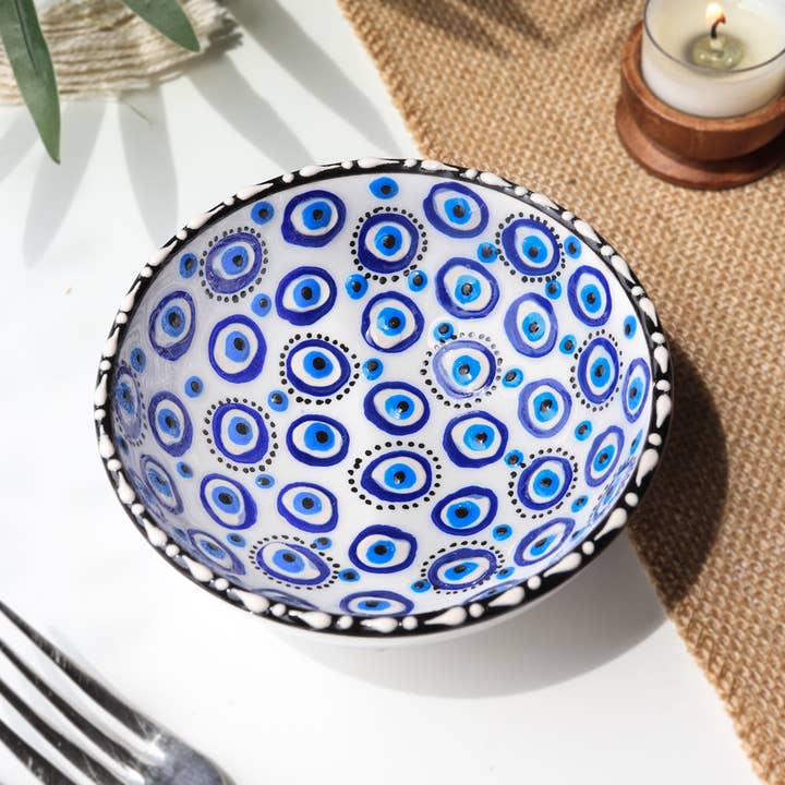 Natures Artifacts Inc - Wholesale Decorative Plate/Dish/Bowl - Turkish Hand Painted Evil Eye Ceramic Small Bowl