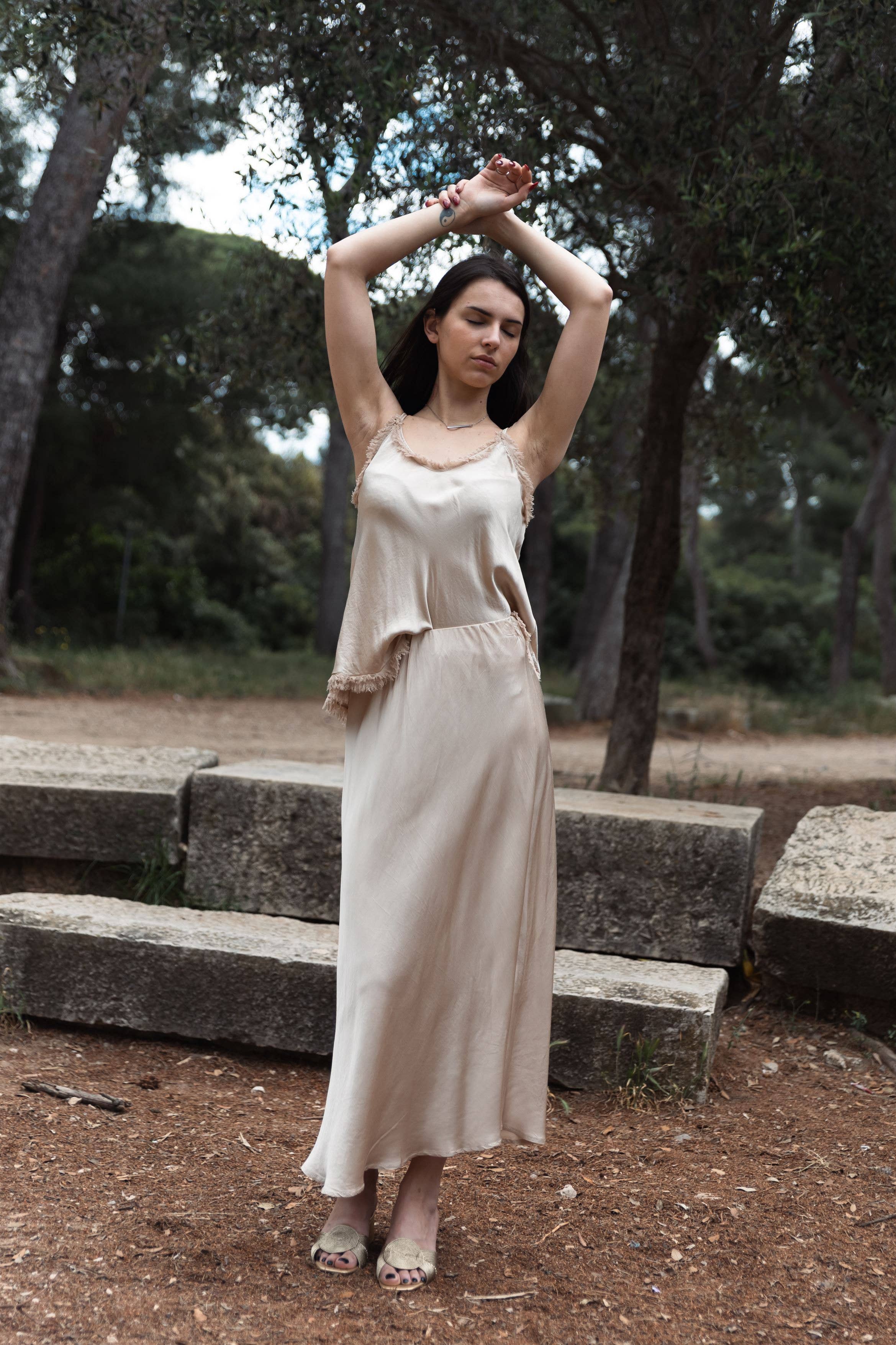 Cecile Wang - Vente Jupe – femme - Jupe midi satinée taille élastique KD6651VS-28