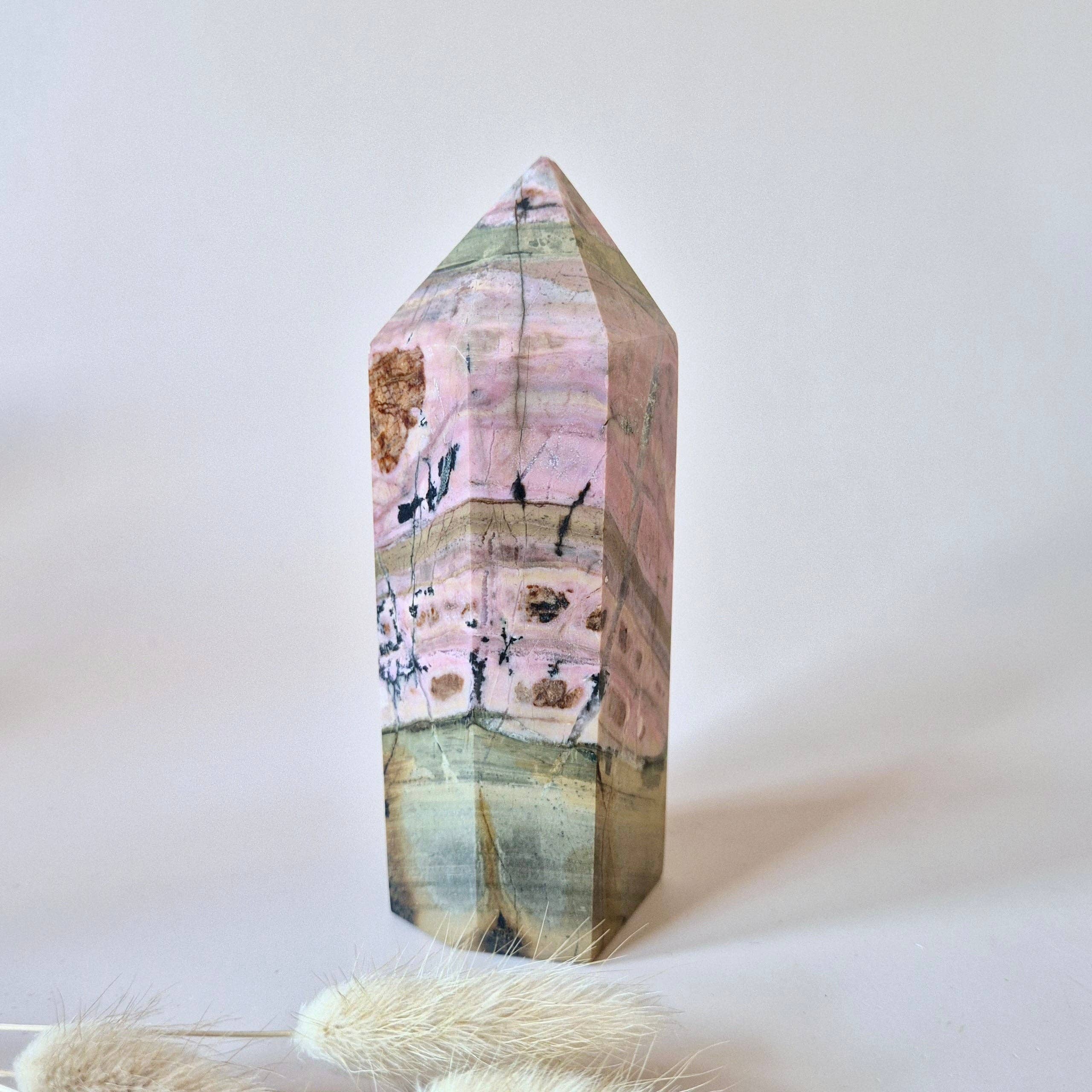 Moonlight Gemstones - Wholesale Spiritual Stone/Crystal - XL Rhodonite Tower – Powerful Healing in Pink & Black5