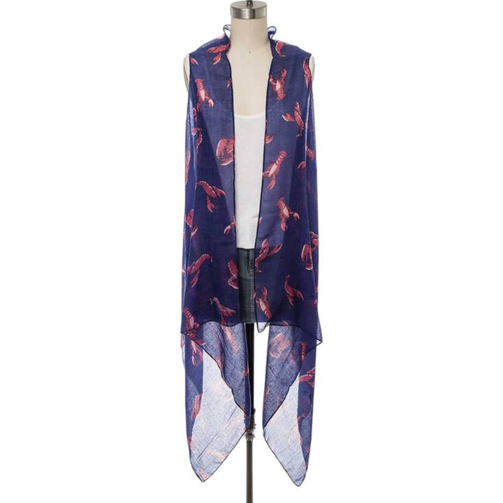 Lobster Printed Light Weight Long Vest for wholesale by LA Jewelry Plaza