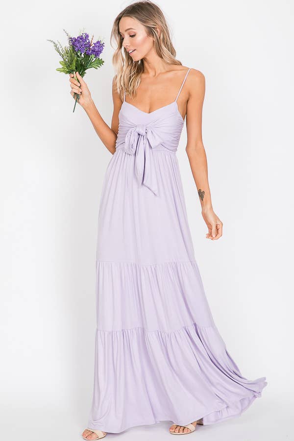 7th Ray - Vendita all'ingrosso Vestito - Donna - Abito lungo a balze con nodo frontale casual e spalline sottili D230726