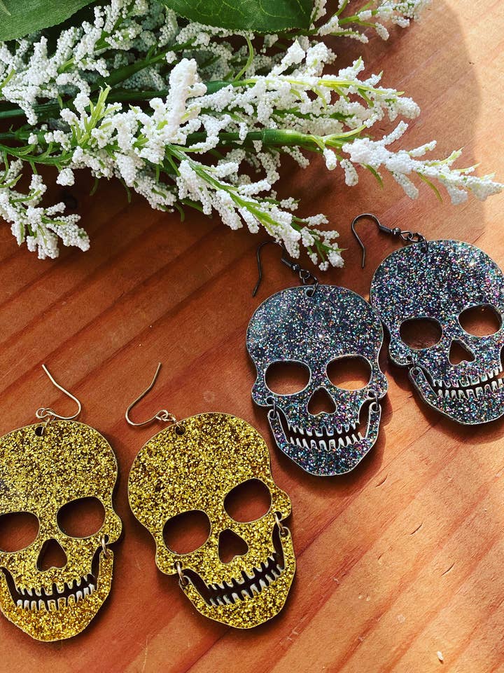 Glitter Skull Earrings for wholesale by Infamous Cuts