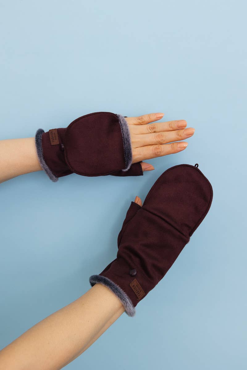 Leto Accessories - Wholesale Gloves - Unisex - Convertible Faux Suede Fingerless Mittens2