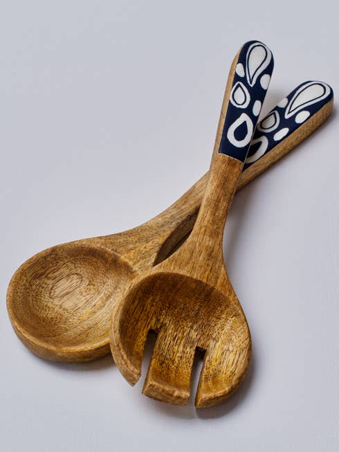 Set de cuillère et fourchette en bois monochrome avec émail pour la vente par Atolia Designs