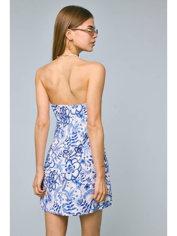 BOHEMIAN BLUE LINE TRIM TUBE PLAIN MINI DRESS for wholesale on Faire
