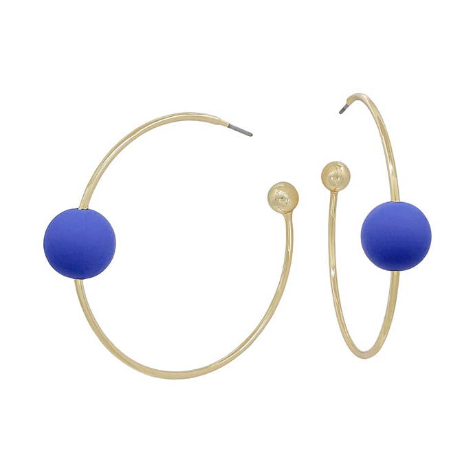 Gold Thin Hoop with Royal Blue Beaded Accent for wholesale by What's Hot