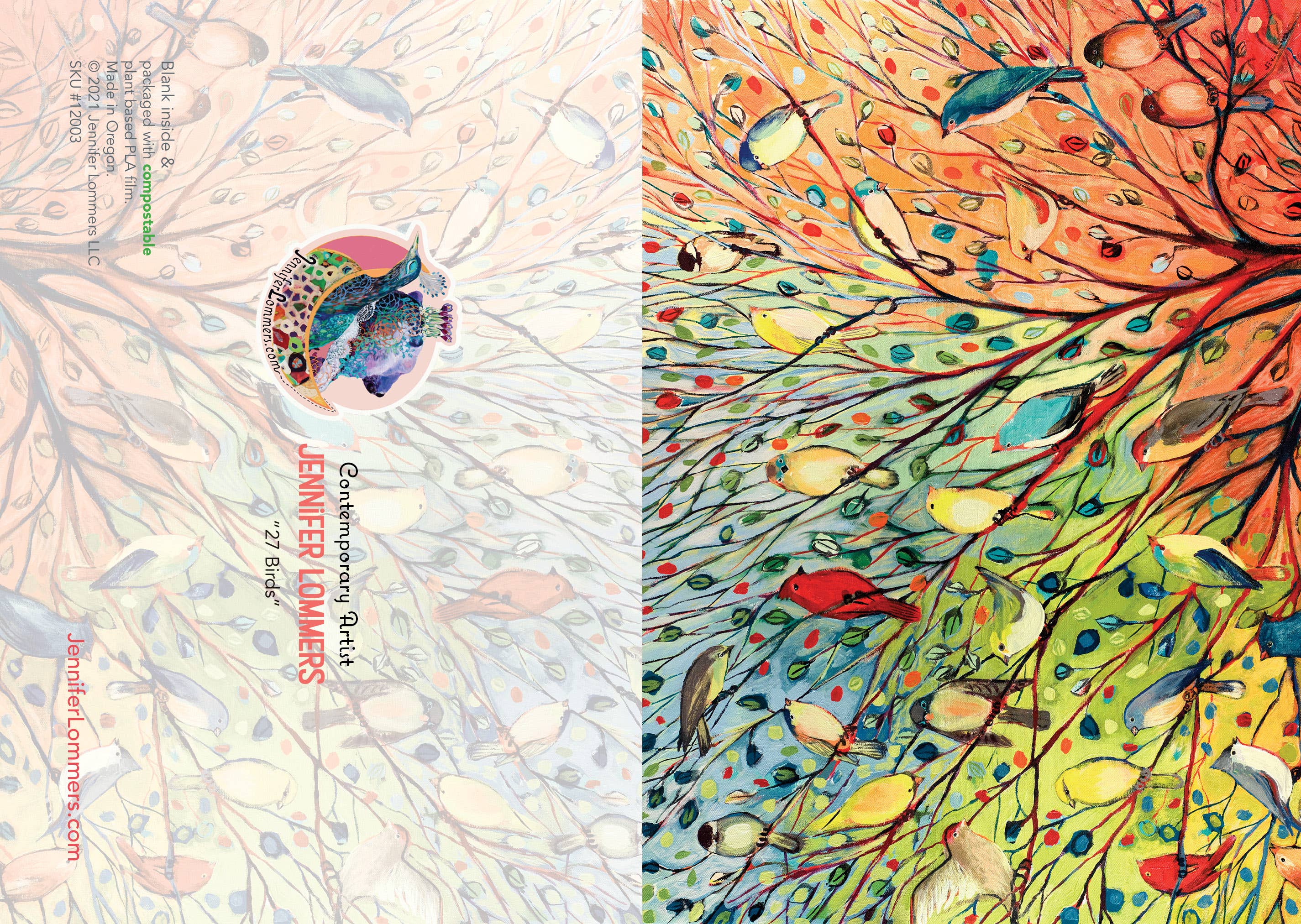 Jennifer Lommers - Venta al por mayor Tarjetas de felicitación - Tarjeta de notas en blanco Árbol de Pájaro Arcoíris (A6)1