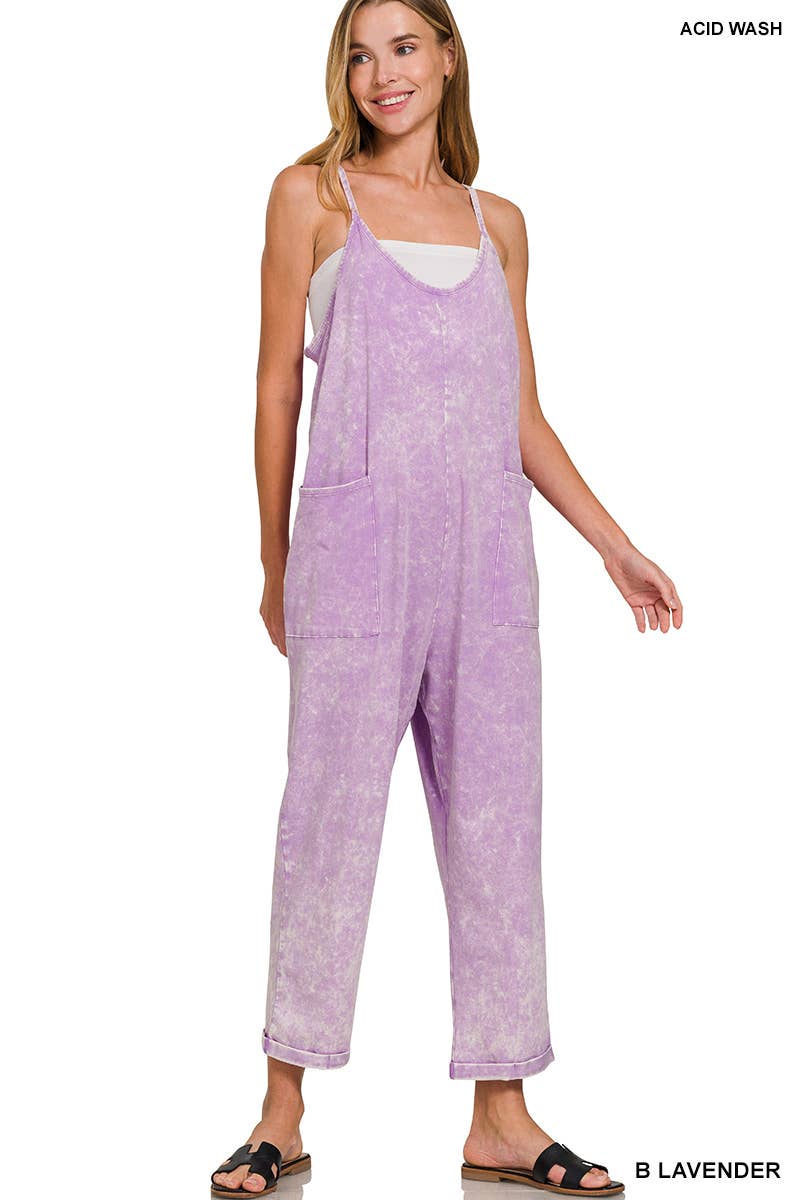 42POPS – wholesale Overaller - Dam – Tvättade hängselbyxor med spaghetti-band och fickor5