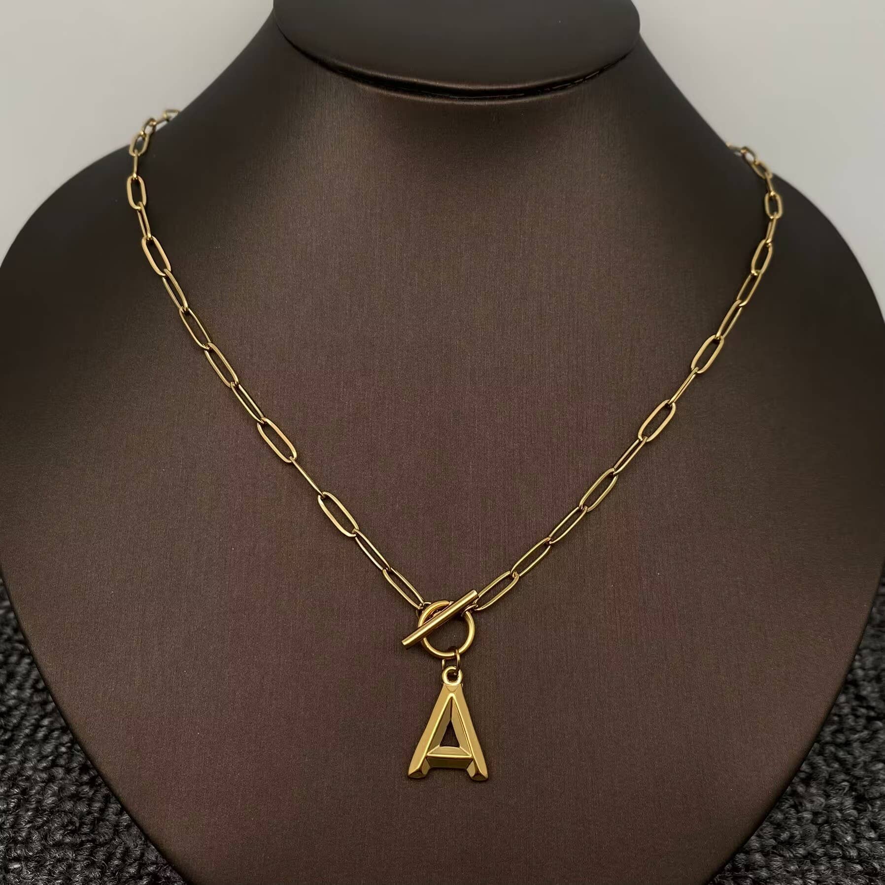 Mio Queena - Wholesale Link & Chain Necklace - Initial Letter 18K Gold-plated S.Steel OT Chain Necklace-FGS1