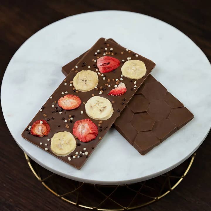 Strawberries & Bananas Premium Chocolate Bar for wholesale by WOW Bouquet