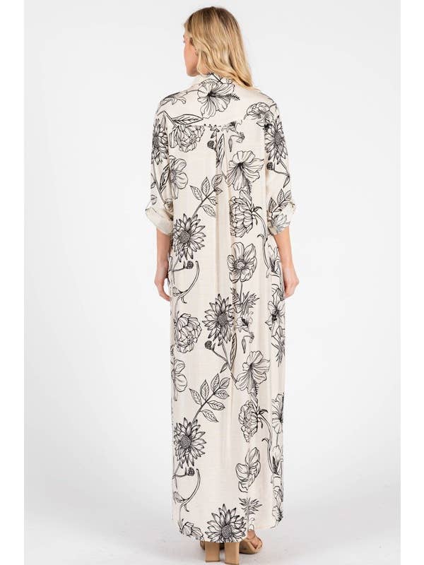 Pink Irene Wholesale - Wholesale Dress - Women's - Women Woven Floral Print Button-Down Maxi Dress17