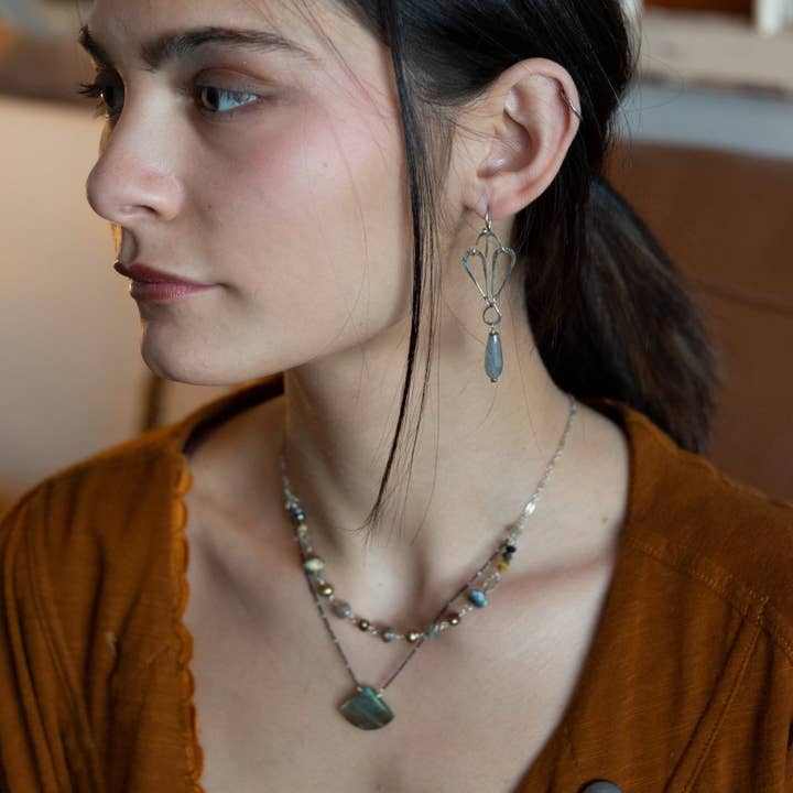 Fleur de Lis Labradorite Earrings E83521 for wholesale by Art by any Means Jewelry