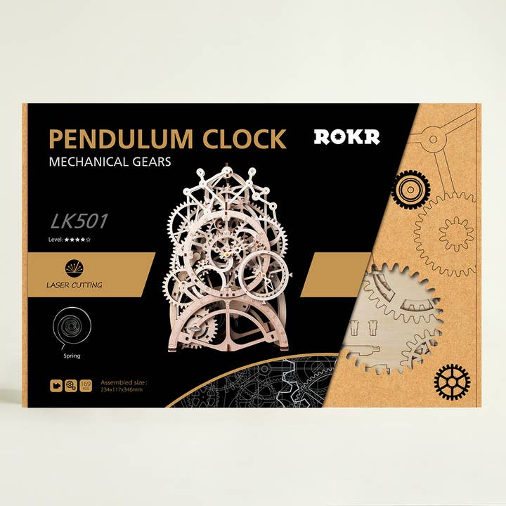 Robotime – Großhandel Bastelset – ROKR Pendeluhr LK501 Mechanische Zahnräder Kit Holzpuzzle