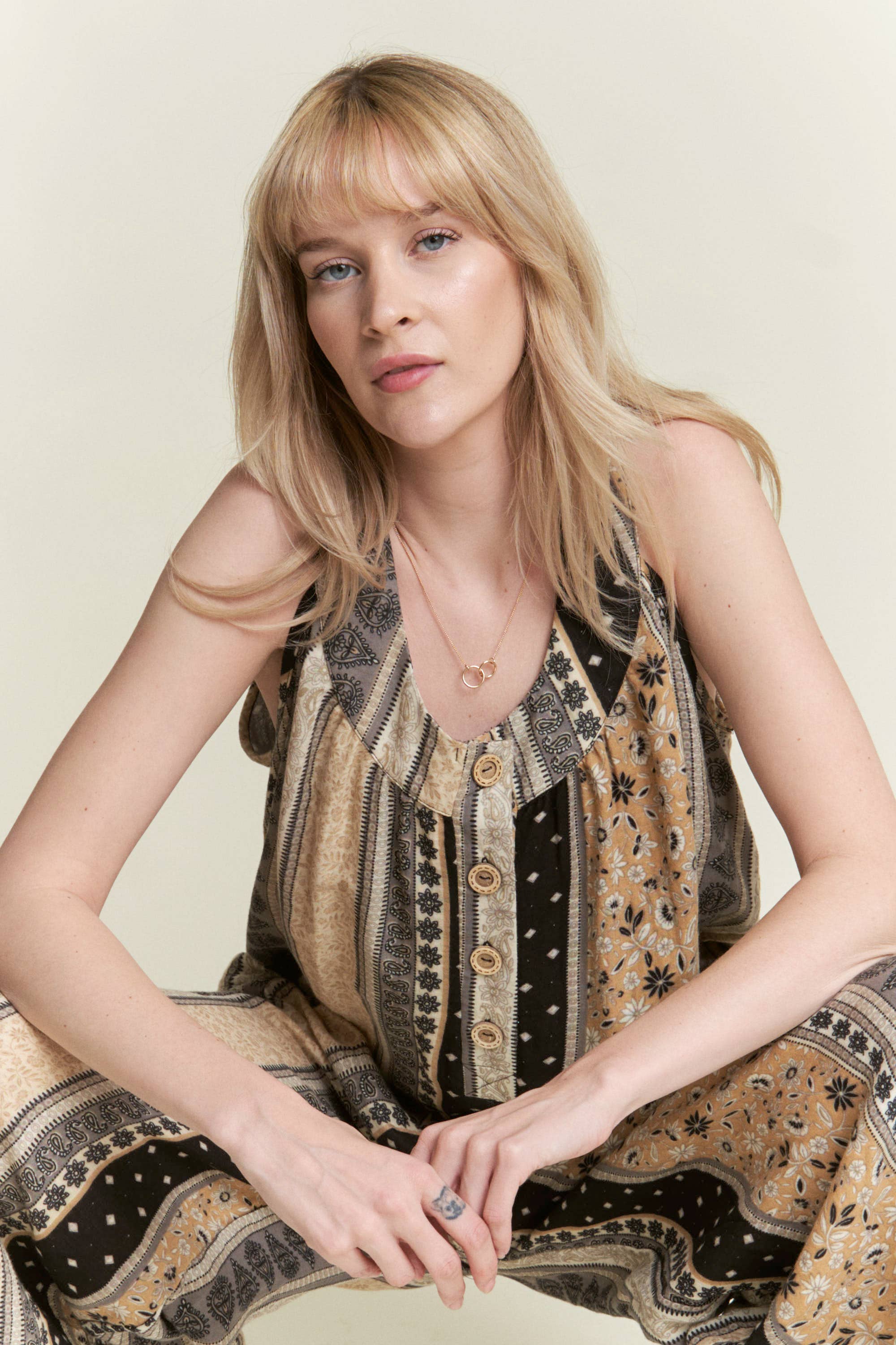 JADE BY JANE – Engroshandel Jumpsuit - Dame – ÆRMELØS FARVEBLOK BLOMSTERPRINT JUMPSUIT MED LIGE BEN5