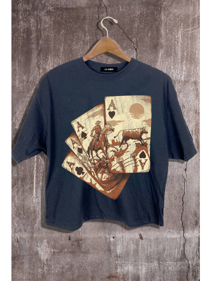 2&moon - Wholesale Screen Printed T-Shirt - Women's - Cowboy Ace playing cards Graphic Crop Tee.