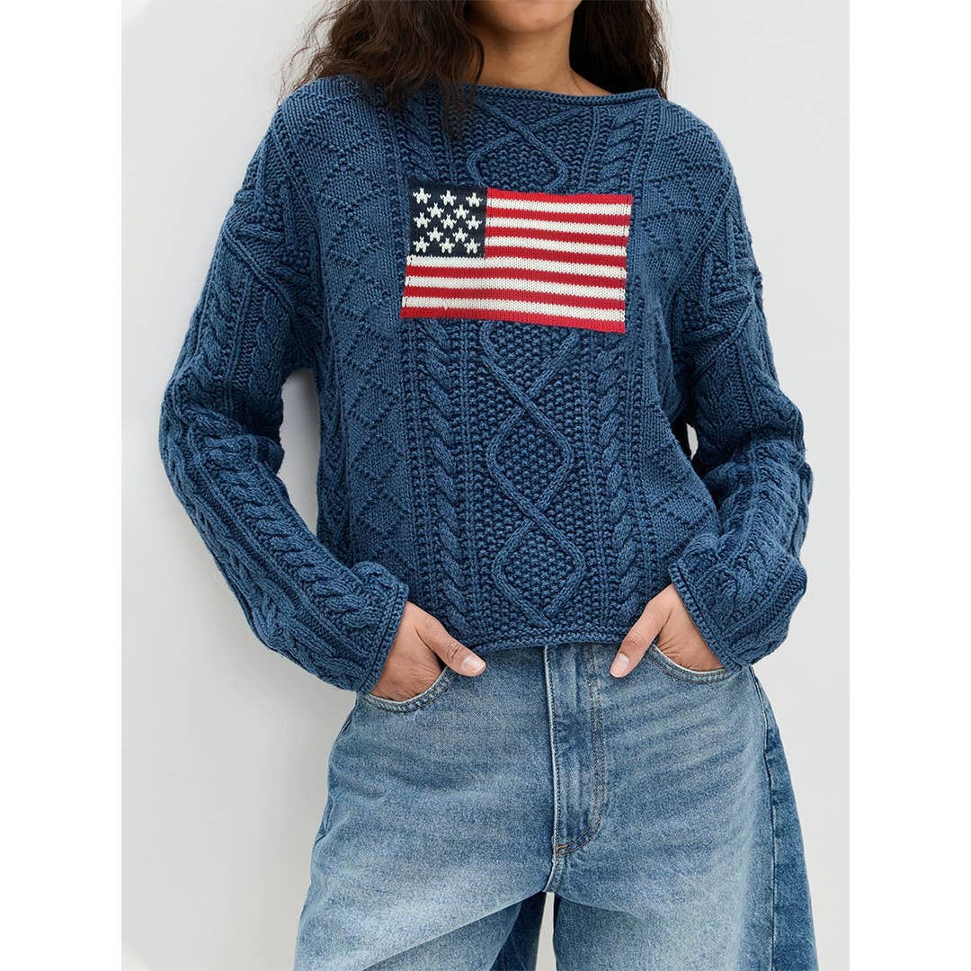 Marina Militare Maglione Vintage a Maglia Bandiera Americana Top Versatile MMY304 in vendita all'ingrosso su Faire3