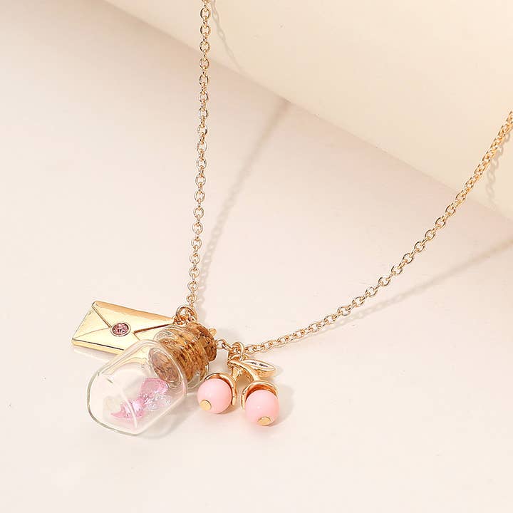 Sensibling Corp. - Wholesale Pendant/Charm Necklace - Whimsical Glass Bottle Envelope Cherry Charm Pendant Necklace5