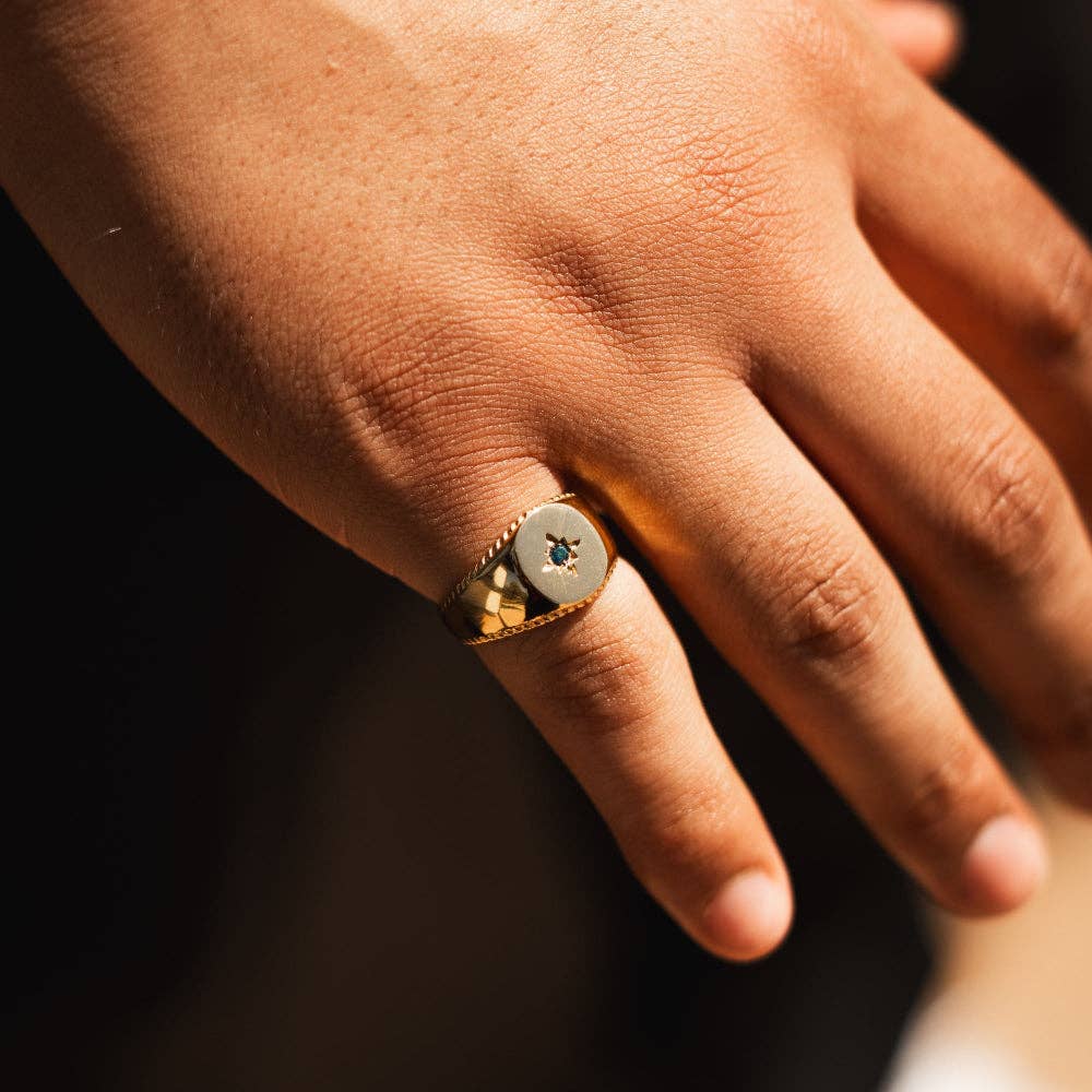 North Star Signet Blue Ring - Gold for wholesale on Faire3