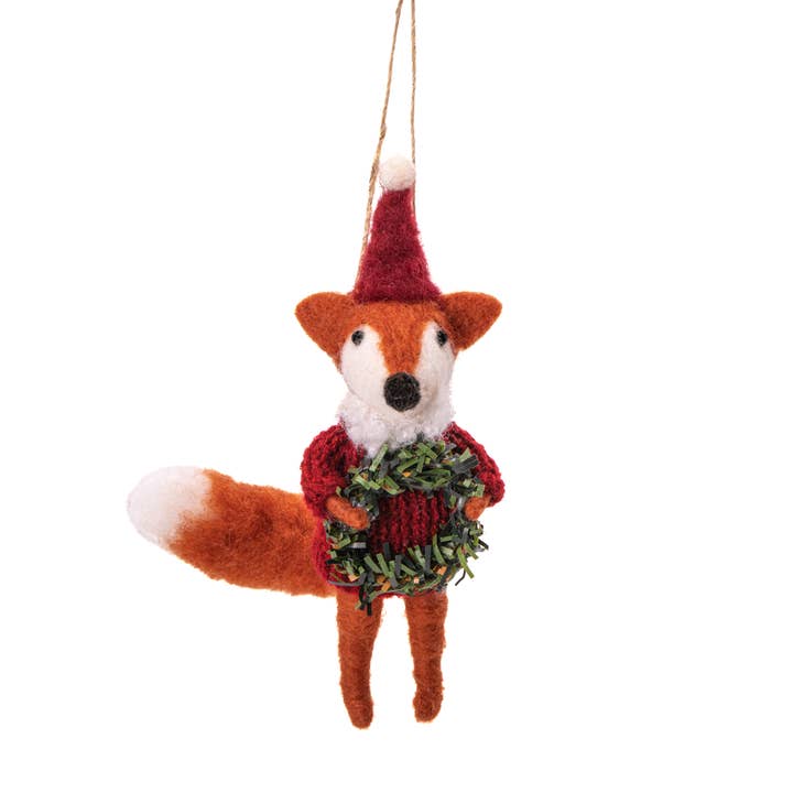 Santa Fox with Wreath Felt Decoration for wholesale by Sass & Belle Europe