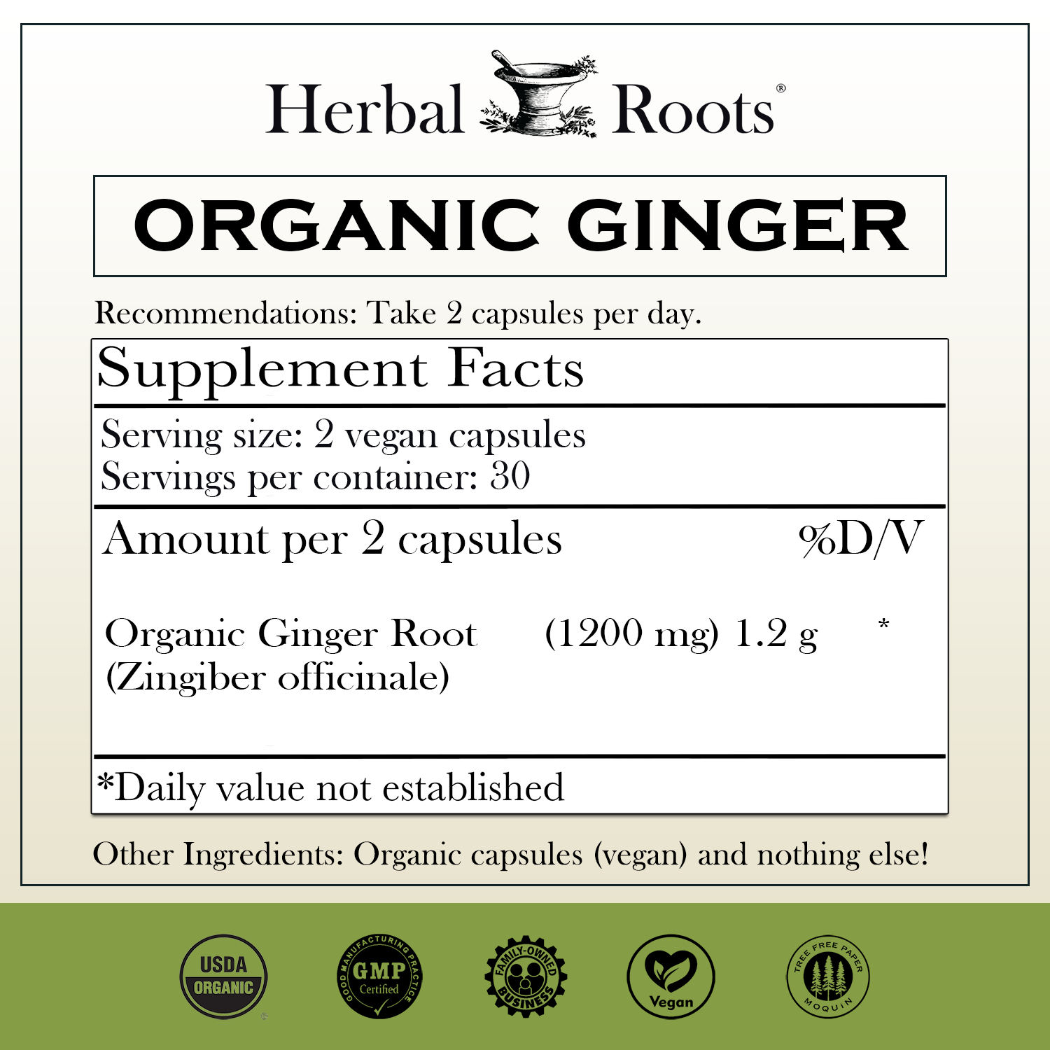Herbal Roots – wholesale Oral supplement/vitamin – Herbal Roots Organic Ginger Root Capsules1