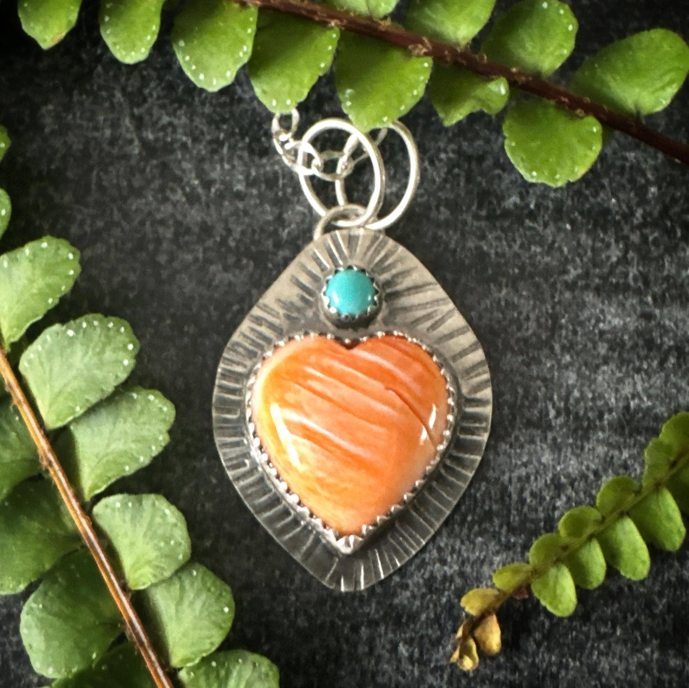 oaktownwendy - Wholesale Pendant/Charm Necklace - Spiny Oyster & Turquoise Sacred Heart Sterling Necklace2