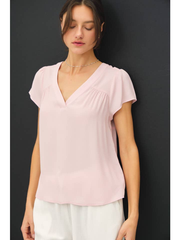 Be Cool - Wholesale Blouse - Women's - FLOWY CAP SLEEVE V-NECK TOP