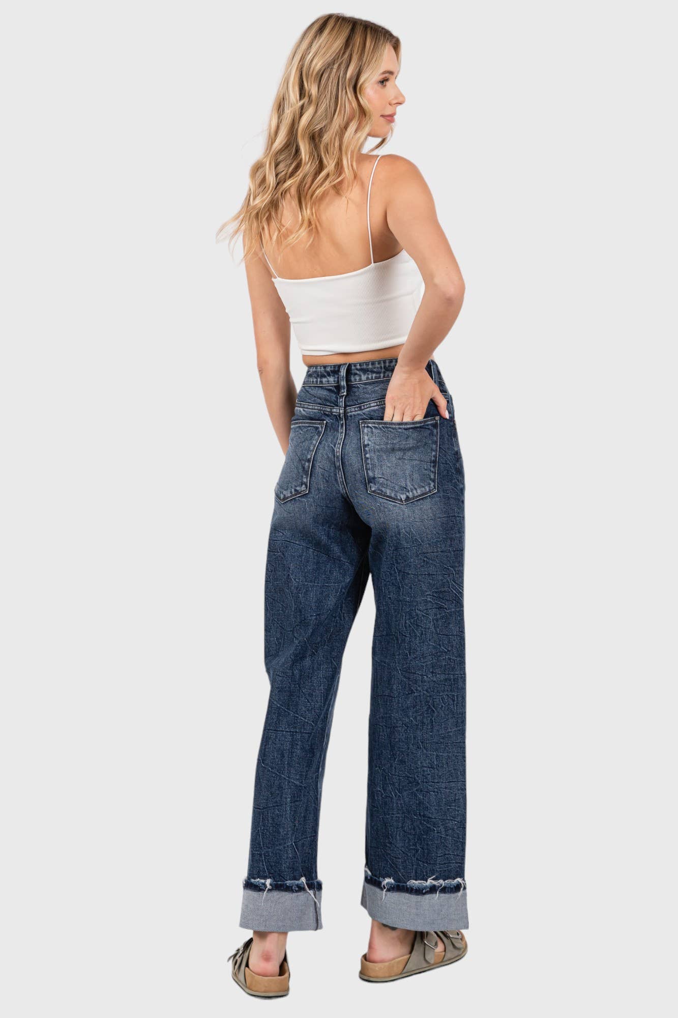 Petra153 - Wholesale Jeans - Women's - P1233W-DM HIGH RISE COMFORT STRETCH WIDE LEG W/ CUFFED HEM5