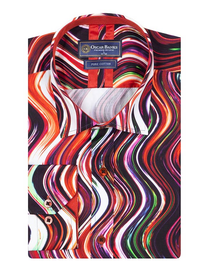 Colourful Wavy Lines Print Shirt with Matching Handkerchief for wholesale by Makrom