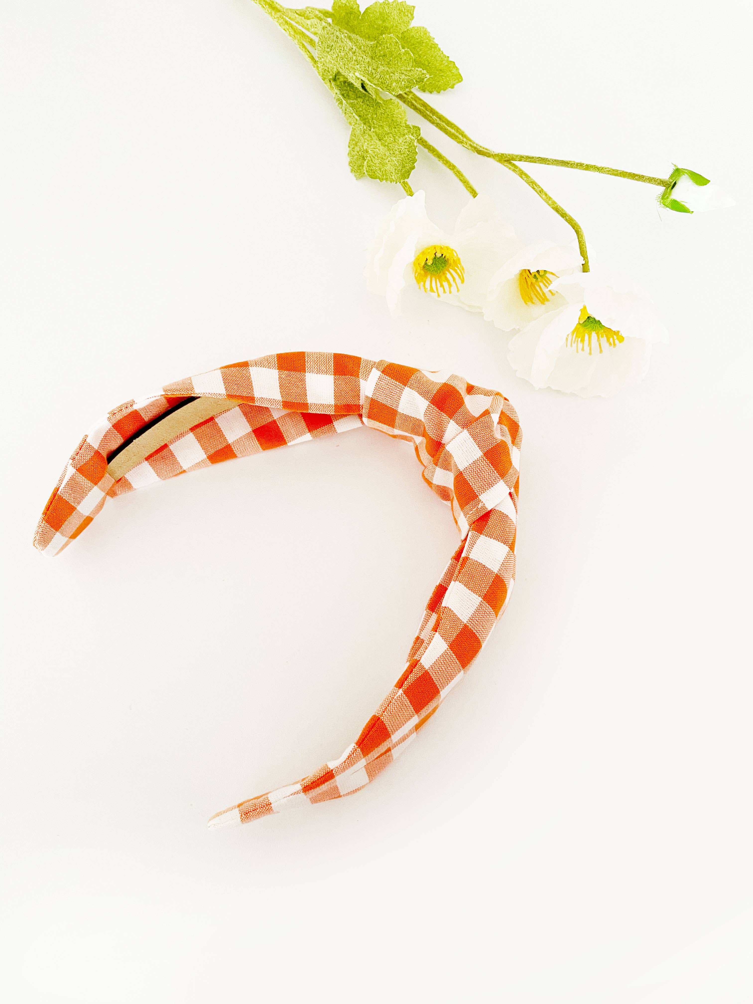 ELSE - Wholesale Fashion Headband - Women's - Orange Gingham Plaid Womens Knotted Headbands, Modern Boho4