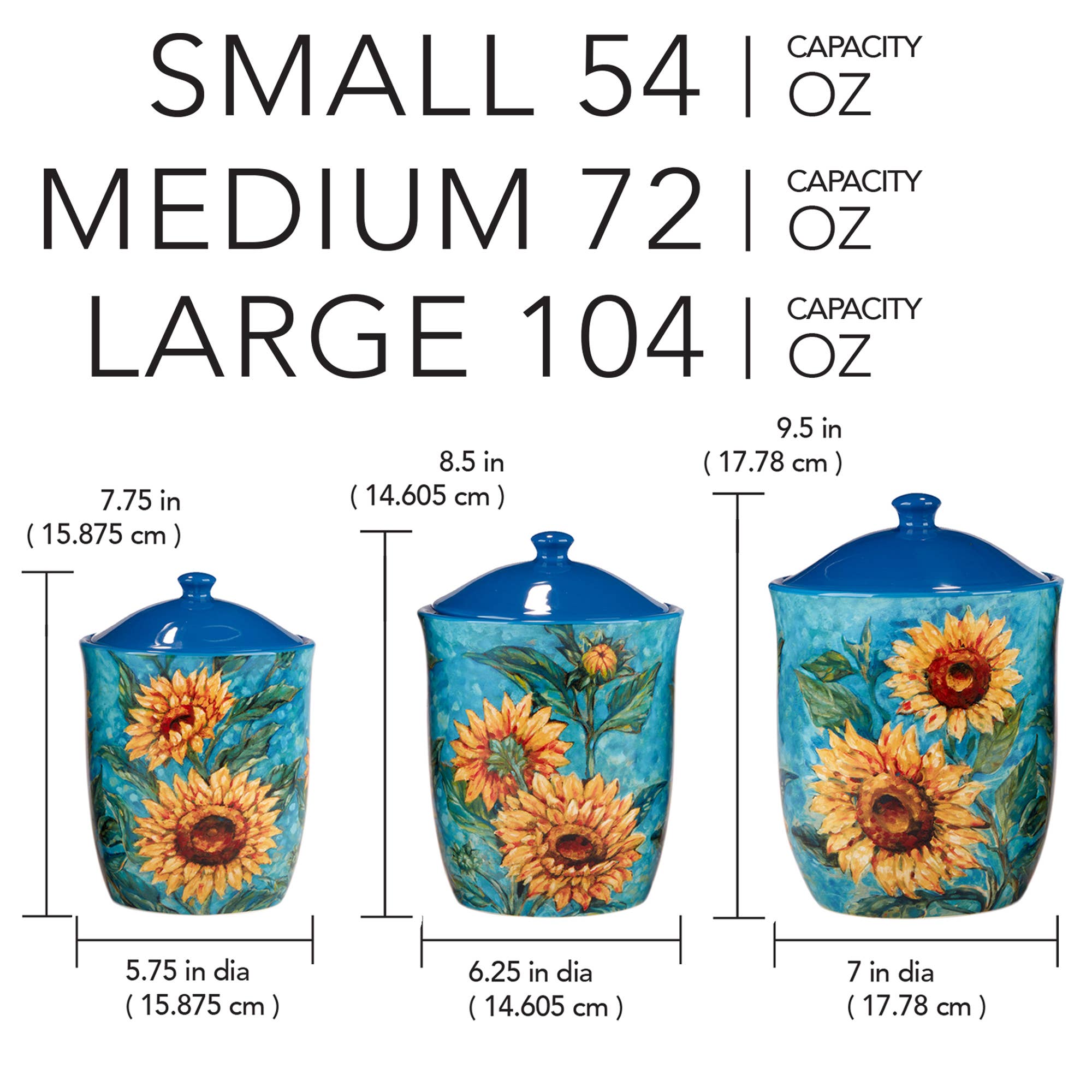 Certified International - Vente Ensembles de boîtes - Ensemble de 3 boîtes Golden Sunflowers 54 72 104 oz5