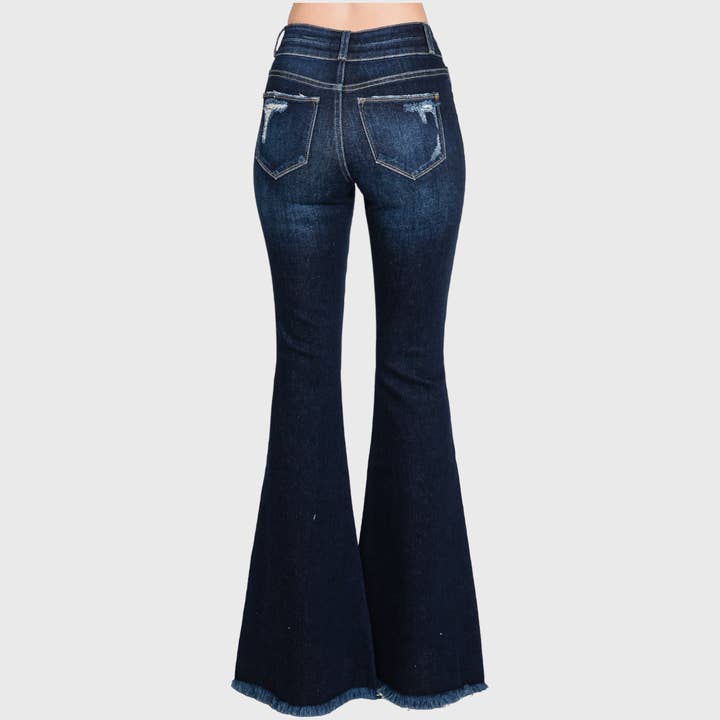 Petra153 - Wholesale Jeans - Women's - PZ301F-DK (PETITE) DISTRESSED HIGH RISE STRETCH SUPER FLARE9