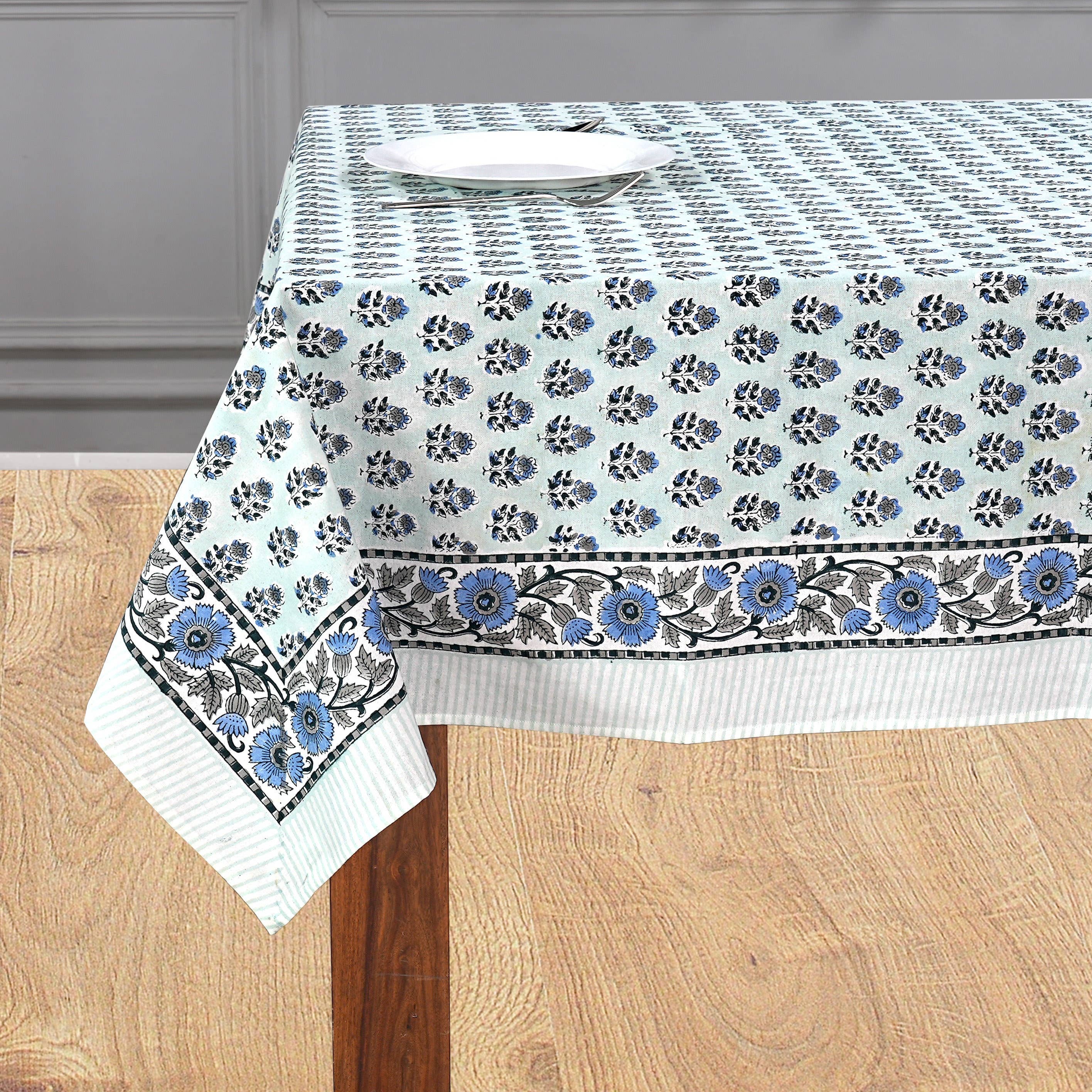 Cotton Print Club - Wholesale Tablecloth - Poppy Blue Block Print Tablecloth0