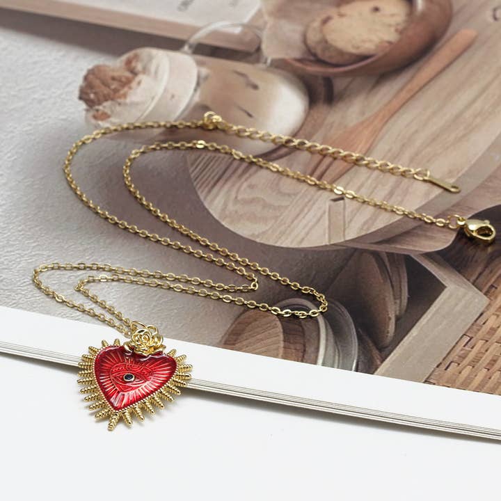 Gemscape UK – wholesale Pendant/charm necklace – Bleeding Heart Necklace - with Rose gold emboss, intricate7