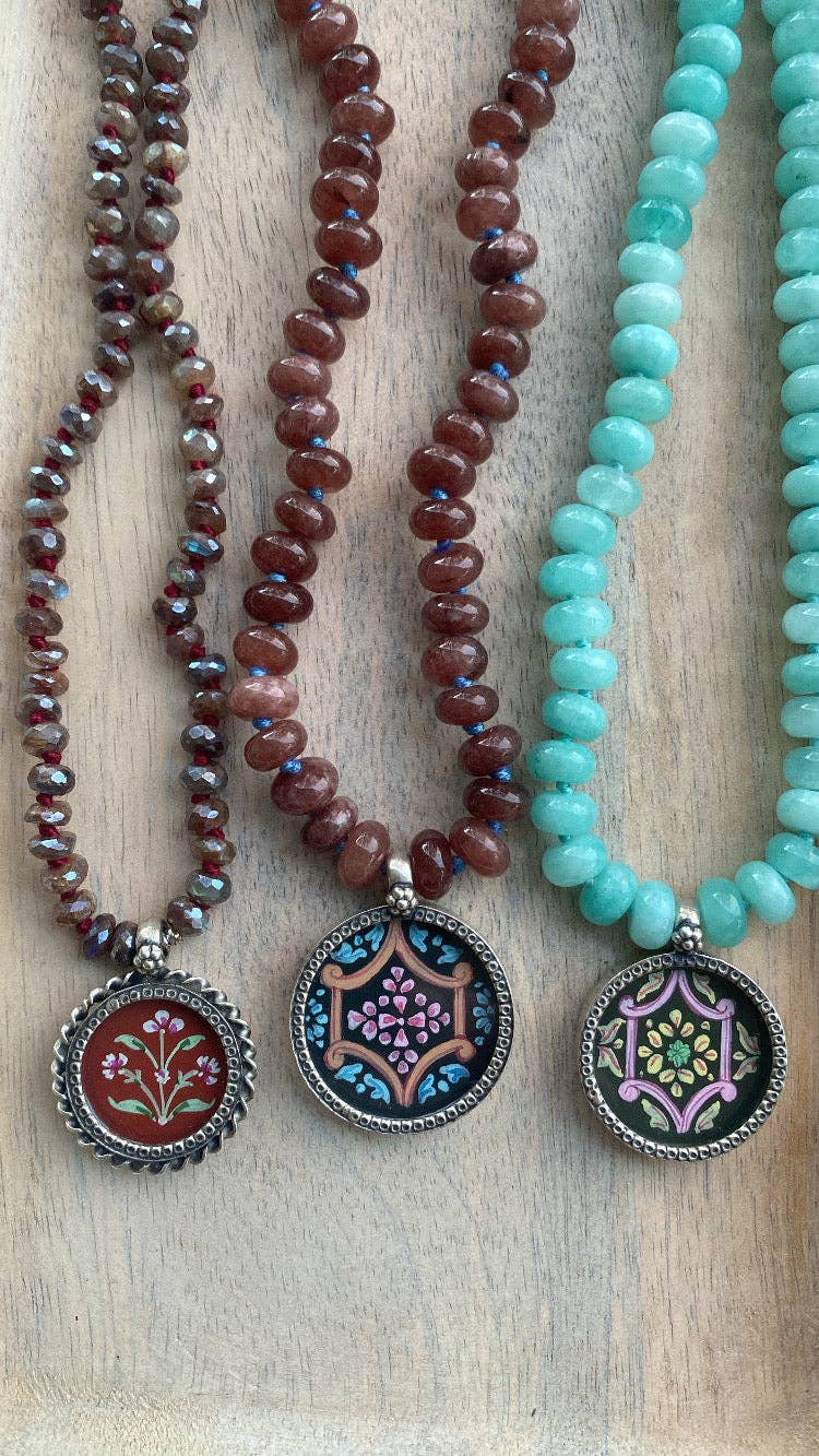 Jen Stock Mindful Designs - Wholesale Pendant/Charm Necklace - Block Print Beaded Necklaces33