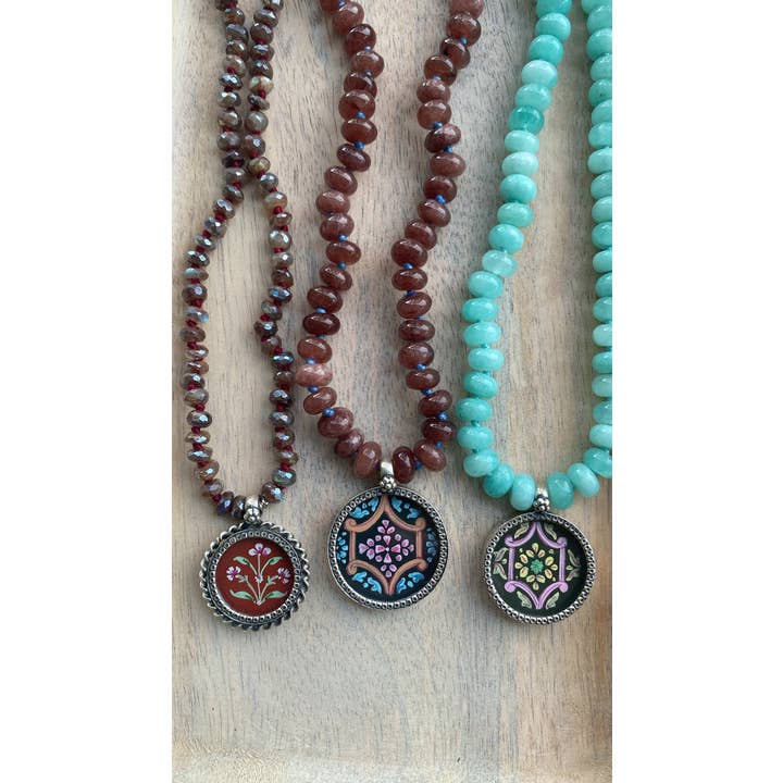 Jen Stock Mindful Designs - Wholesale Pendant/Charm Necklace - Block Print Beaded Necklaces33