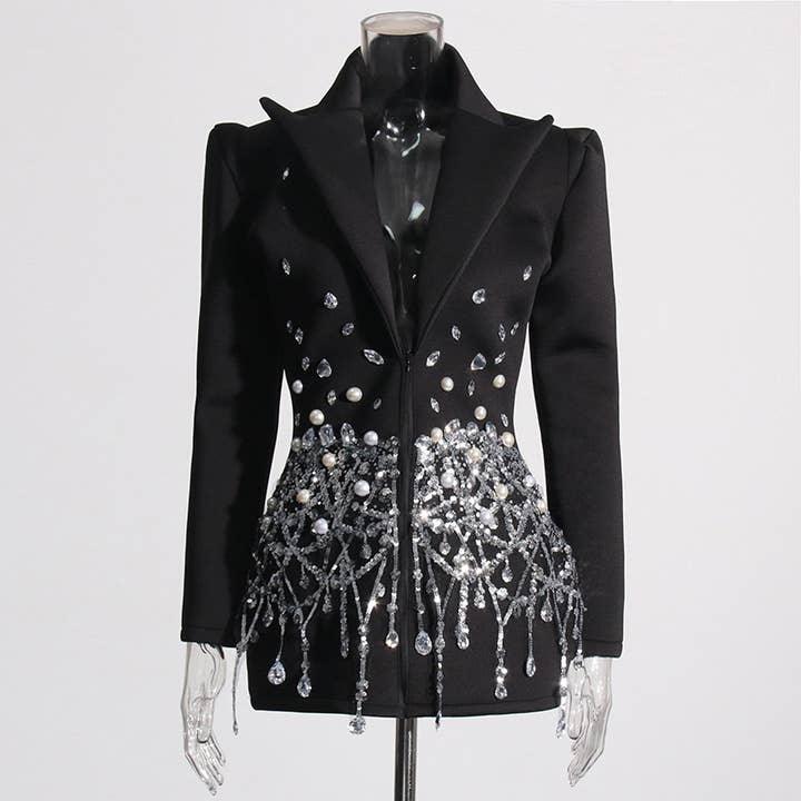 Black DR0143 Sequin Studded High-Waist Suit Dress for wholesale on Faire