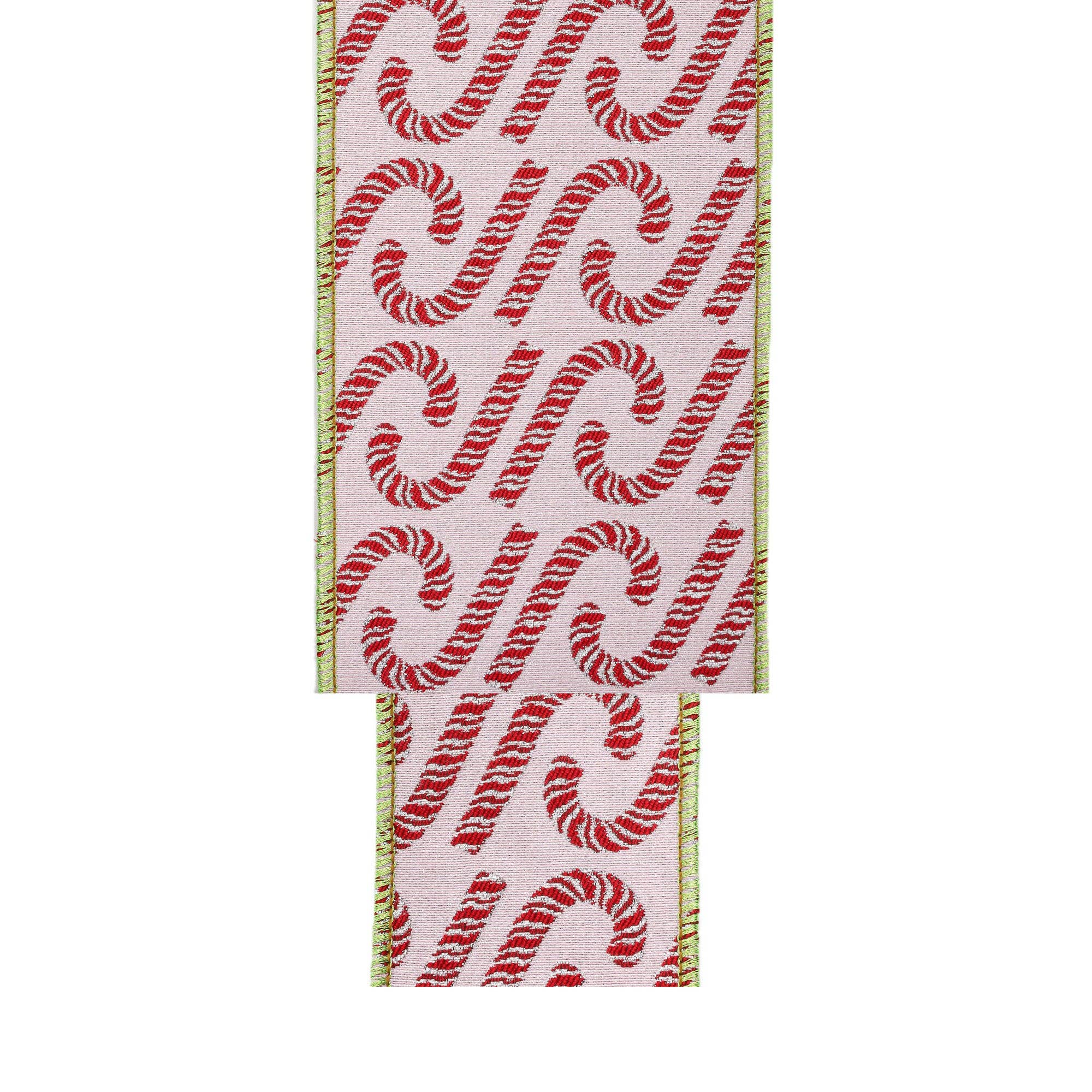 LA Ribbons Wholesale - Wholesale Ribbon - Gift Wrapping - 4" Wired Jacquard Ribbon | Candy Cane on Pink w/ Dupioni Backing | 5 Yard Roll5