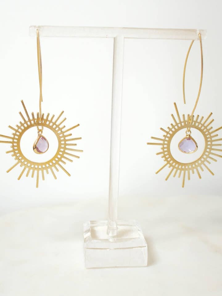 Brass Sunburst Earrings in Lilac for wholesale by Moxie Collective (formerly Atonement Design)
