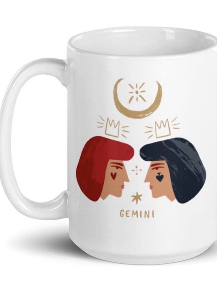 Tazza Gemini | Tazza da caffè | Tazza Gemini Zodiac | Tazza da 15 once per la vendita all'ingrosso da parte di Zodiac Girl Coffee Comapny