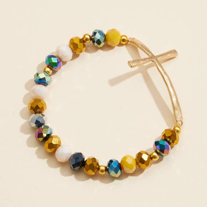 Frem - Wholesale Charm/dangle bracelet - Glass Beaded Bracelet with Cross Charm11