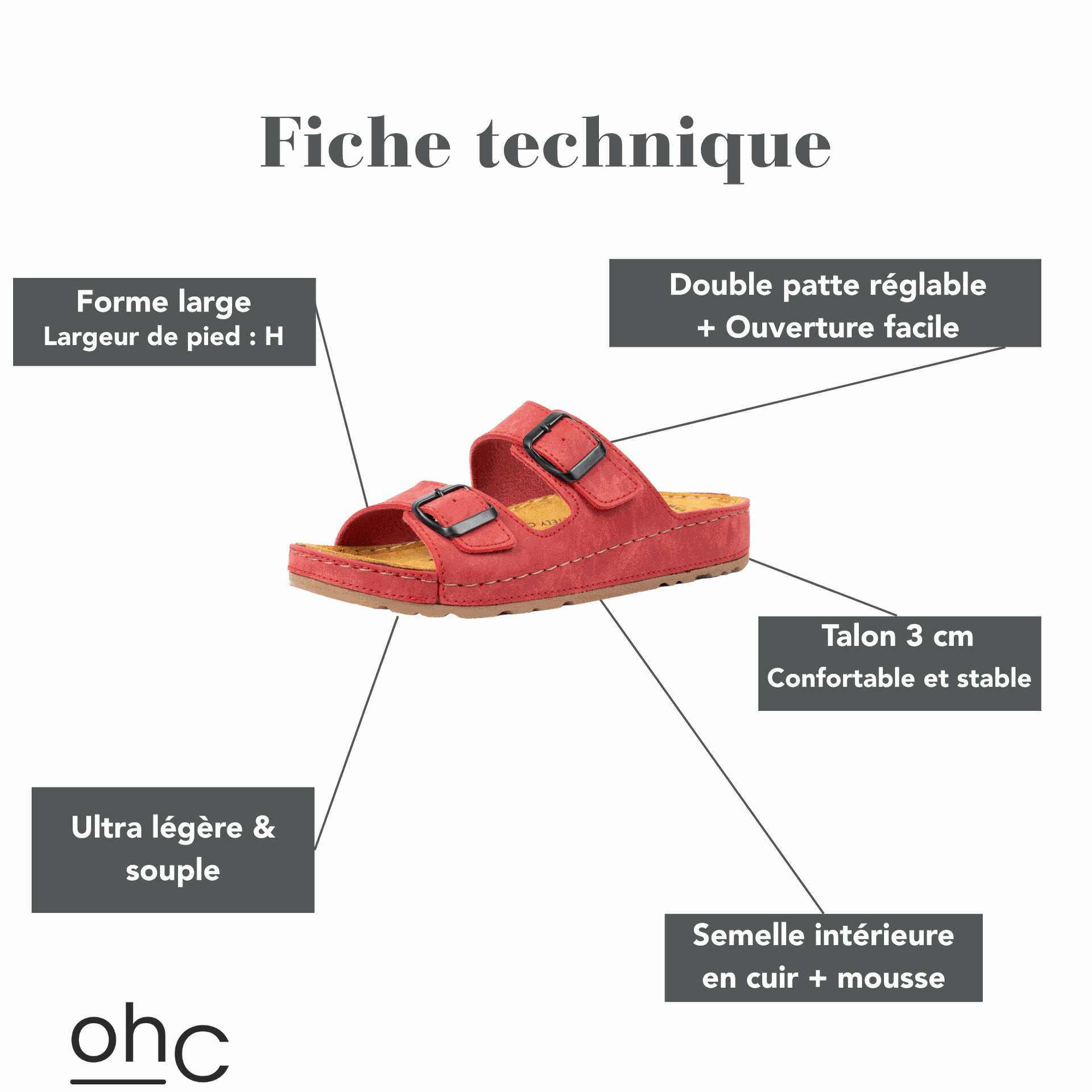 Gabylou - Vente Sandales – femme - Sandales largeur H pour pieds larges - Modele Hibiscus2